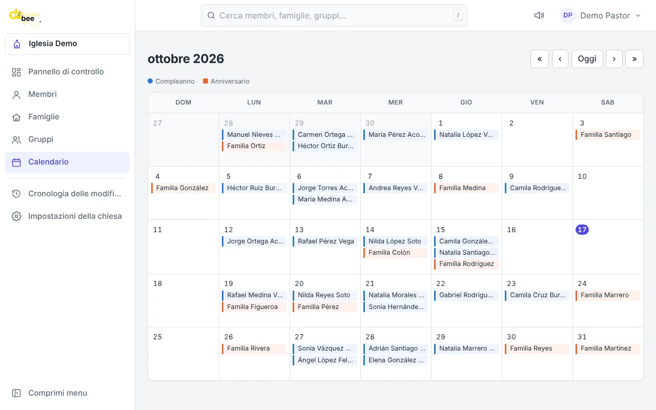 Il calendario di compleanni e anniversari